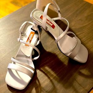 Unlisted Vintage 90s Block Kitten Heels Silver Slingback US 6.5 Square Open Toe